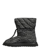Dolce & Gabbana Black Logo Print Lace Up Snow Boots Shoes