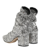 Dolce & Gabbana Silver Sequined Short Boots Stretch Shoes