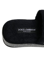 Dolce & Gabbana Black Crystal Embellished Platform Slides Shoes