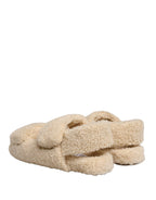 Dolce & Gabbana Beige Faux Fur Slides Men Flats Sandals Shoes