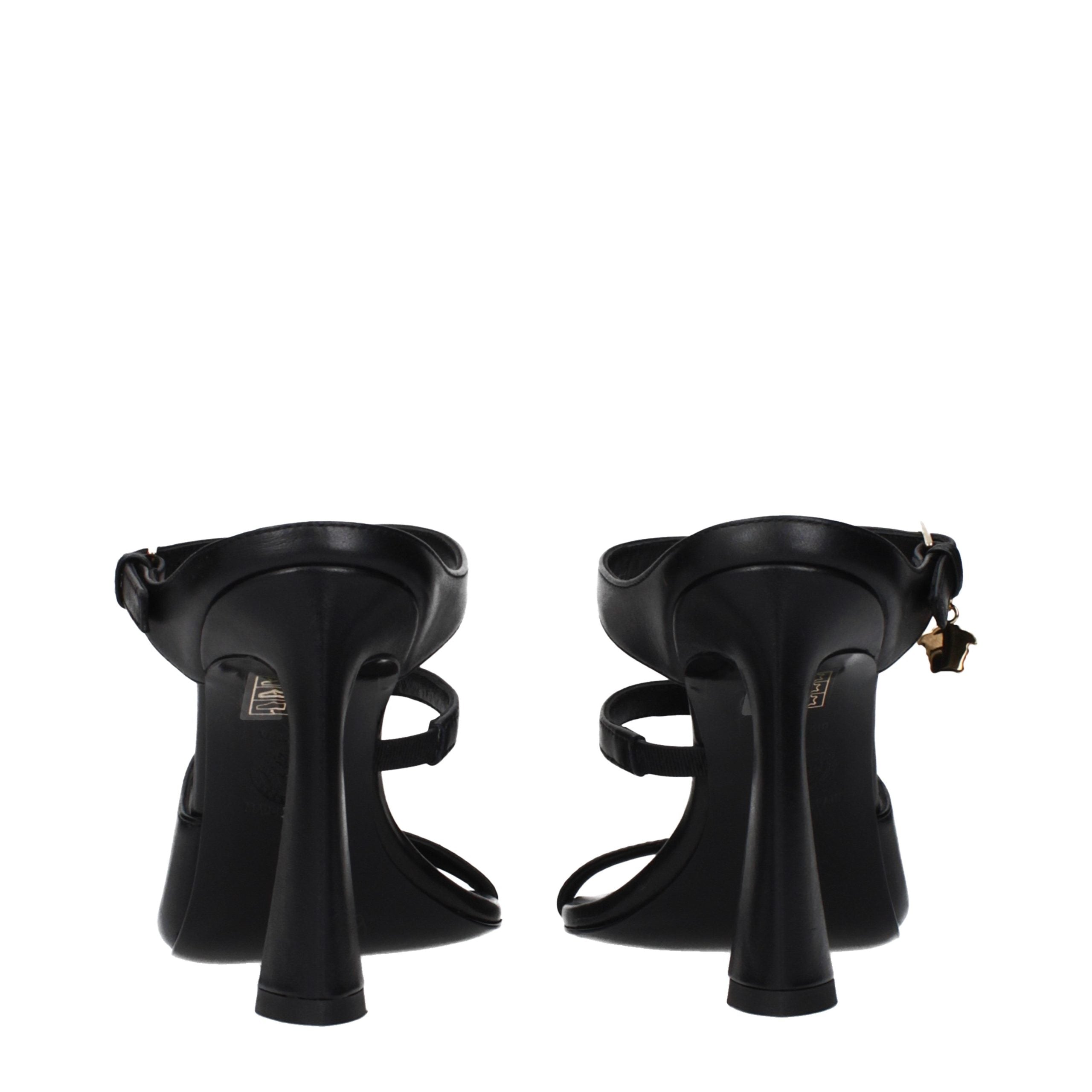 Versace Black Leather Stiletto Heel Sandals