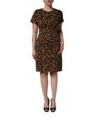 Dolce & Gabbana Brown Leopard Jacquard Knee Length Dress