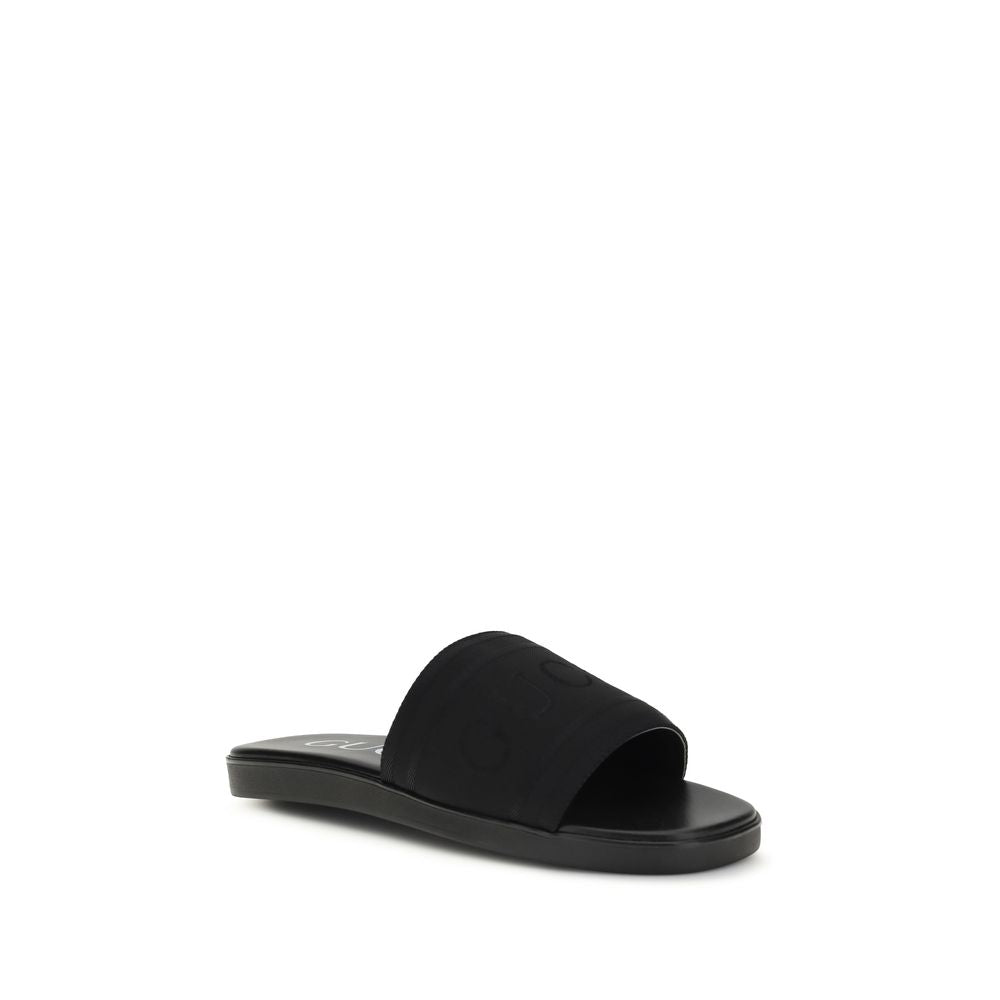 Gucci Black Fabric Flat Sandals