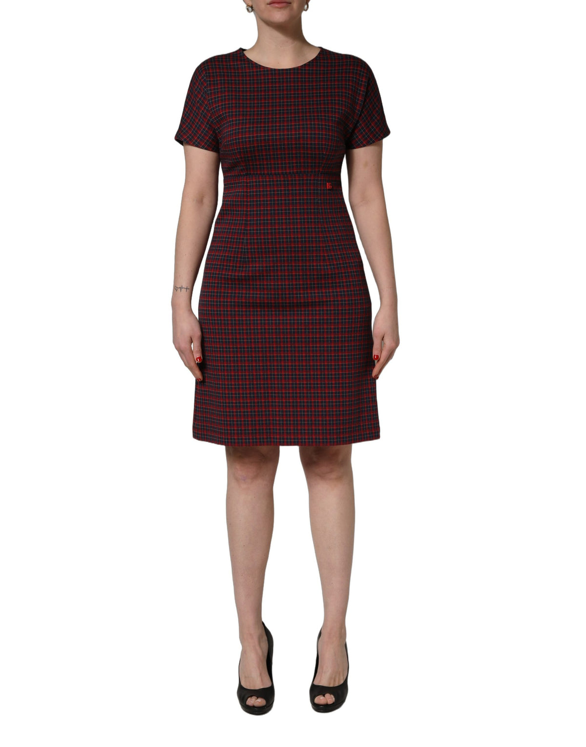 Dolce & Gabbana Red Black Checkered ShortSleeve Sheath Dress