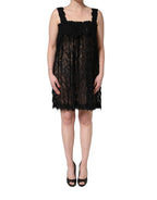 Dolce & Gabbana Black Viscose Fringed Sleeveless Mini Dress
