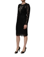 Dolce & Gabbana Black Crystal Embellished Sheath Midi Dress