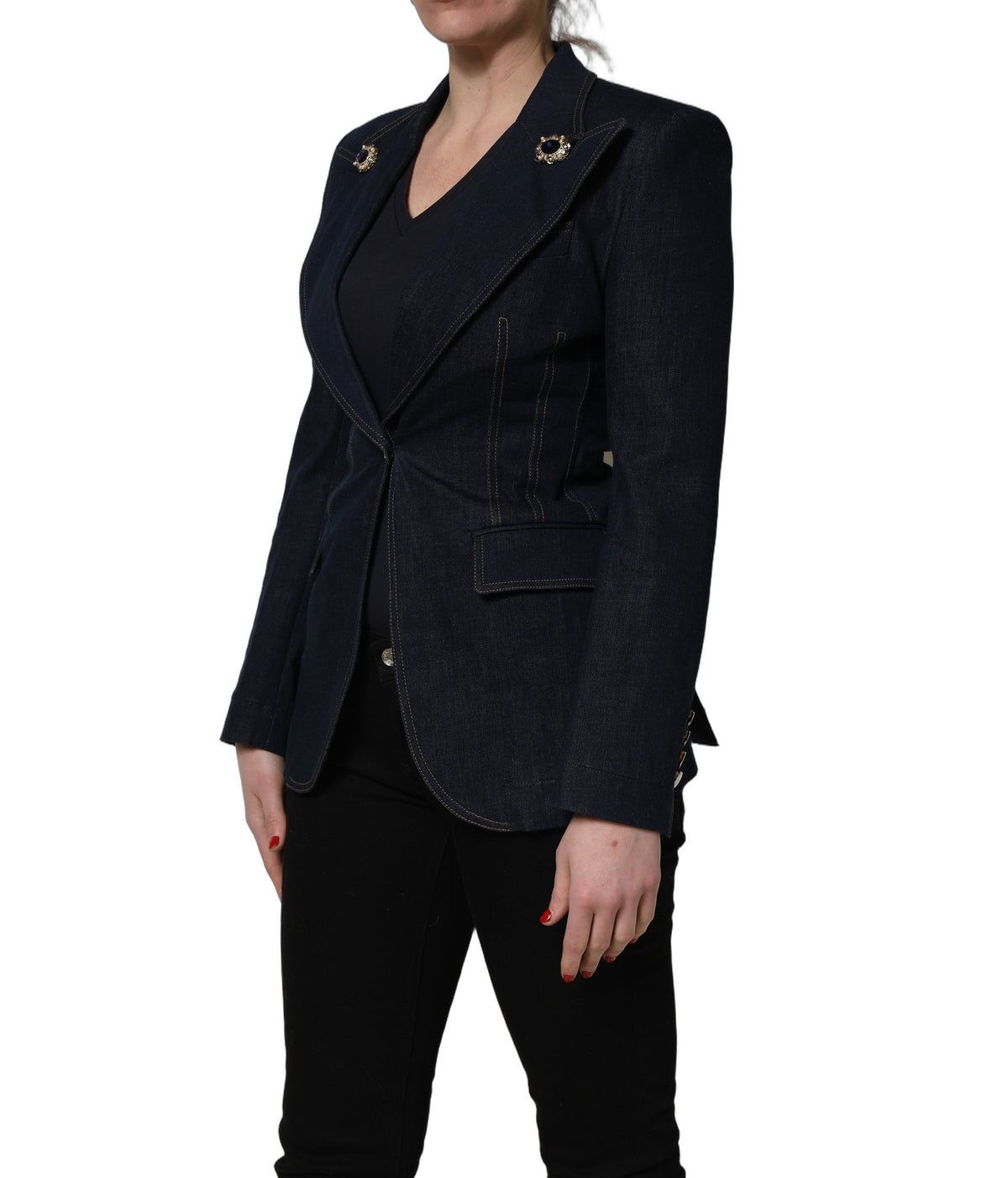 Dolce & Gabbana Blue Single-Breasted Denim Blazer Jacket