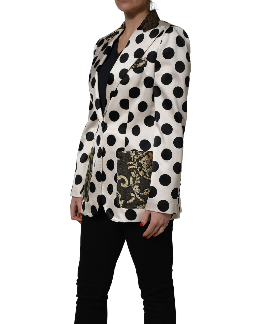 Dolce & Gabbana White Brocade Polka-Dot Print Blazer Jacket