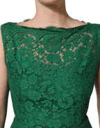 Dolce & Gabbana Green Floral Lace Cotton Sleeveless Midi Dress