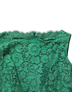 Dolce & Gabbana Green Floral Lace Cotton Sleeveless Midi Dress