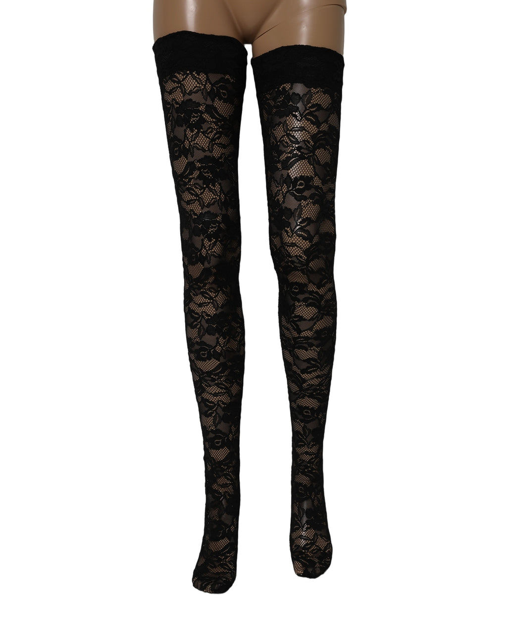 Dolce & Gabbana Black Floral Lace Thigh High Stockings Socks