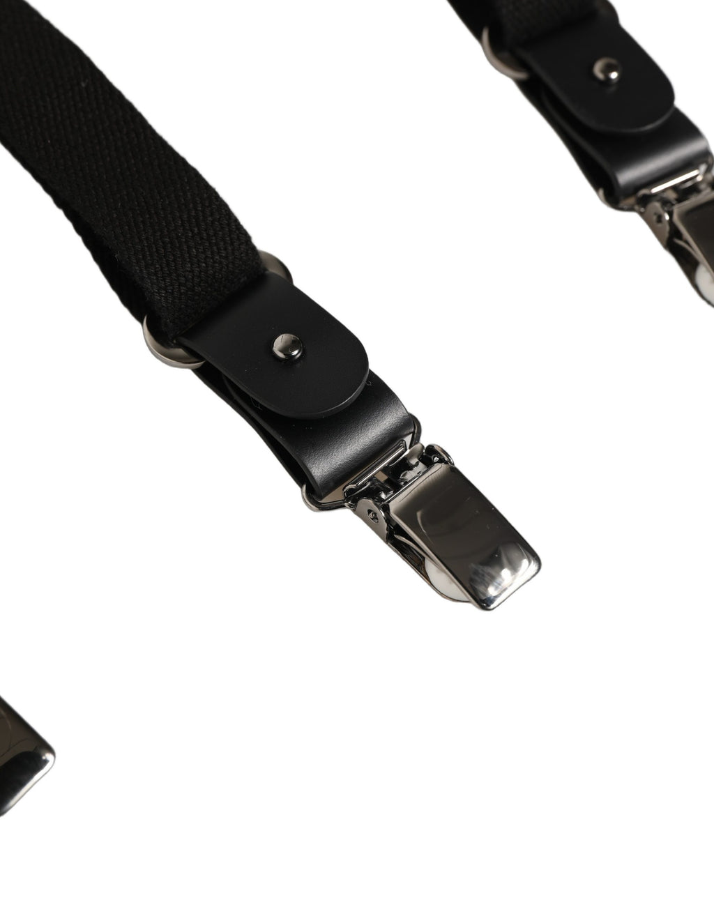 Dolce & Gabbana Black Cotton Leather Elastic Y-back Metal Clips Suspender