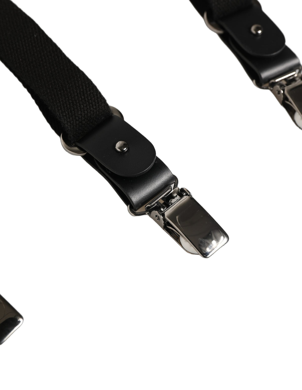 Dolce & Gabbana Black Cotton Leather Elastic Y-back Metal Clips Suspender