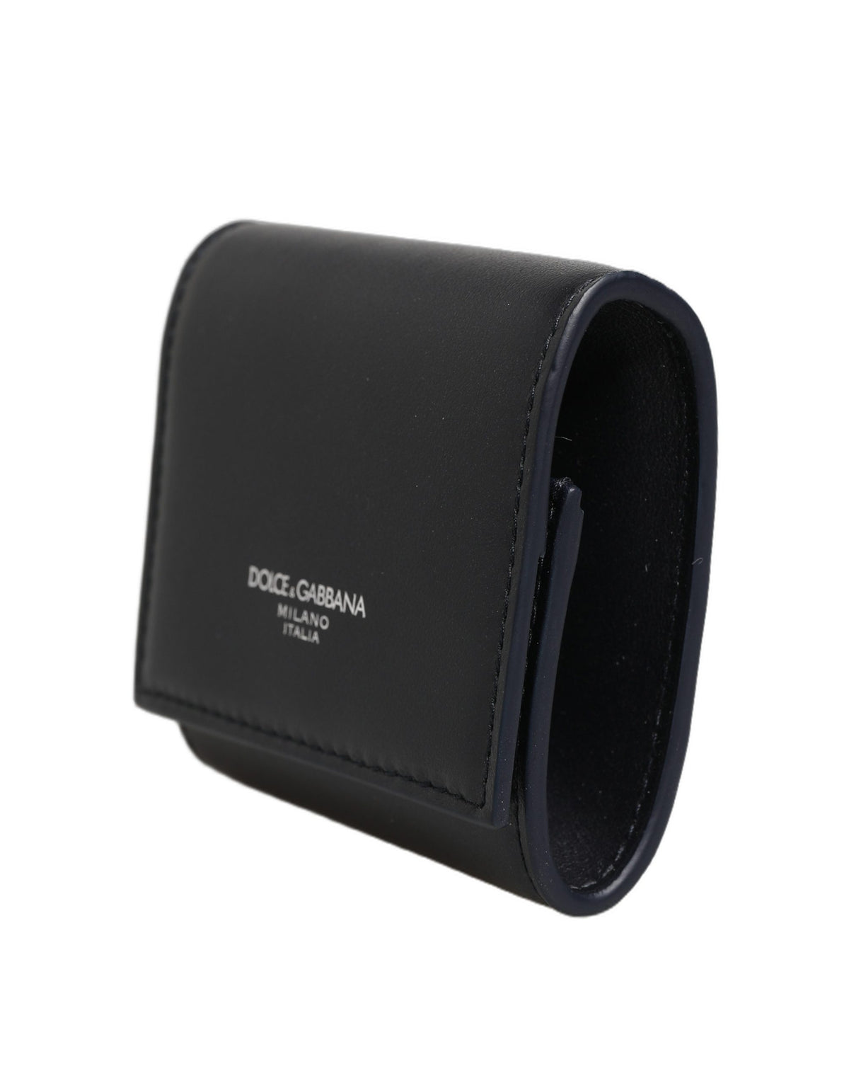 Dolce & Gabbana Black Calfskin Leather Logo Print Bifold CoinPurse Wallet