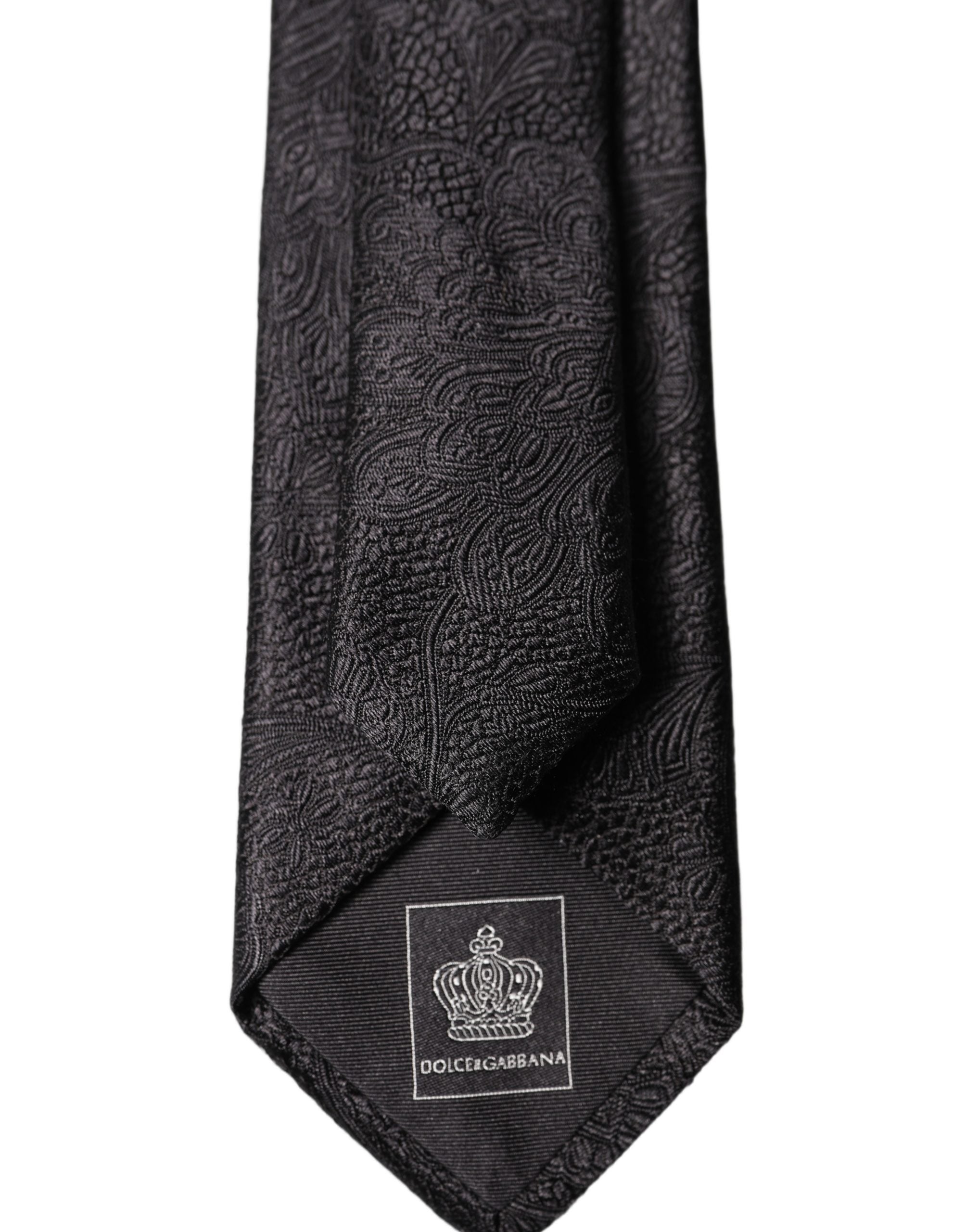 Dolce & Gabbana Black Floral Brocade Silk Adjustable Men Tied Necktie Tie