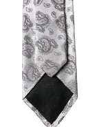 Dolce & Gabbana Silver Gray Paisley Silk Adjustable Men Tied Necktie Tie