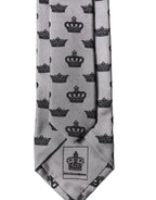 Dolce & Gabbana Gray Crown Fantasy Silk Adjustable Men Tied Necktie Tie