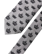 Dolce & Gabbana Gray Crown Fantasy Silk Adjustable Men Tied Necktie Tie