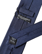 Dolce & Gabbana Navy Blue Solid 100% Silk Adjustable Men Necktie Tie
