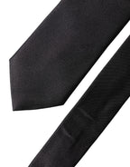 Dolce & Gabbana Black Solid Silk Satin Wide Adjustable Men Necktie Tie