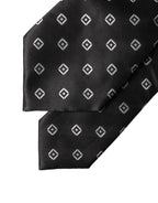 Dolce & Gabbana Black White Geometric Silk Adjustable Women Necktie Tie