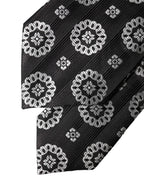 Dolce & Gabbana Black White Floral Silk Adjustable Women Necktie Tie