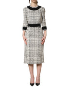 Dolce & Gabbana Black White Tweed Sheath A-line Midi Dress