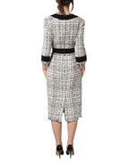 Dolce & Gabbana Black White Tweed Sheath A-line Midi Dress