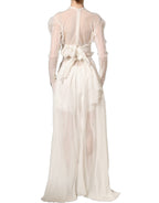 Dolce & Gabbana White Silk Sheer Draped Long Gown Dress