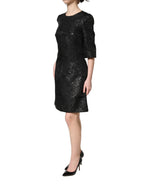 Dolce & Gabbana Black Floral Jacquard Flared A-line Dress