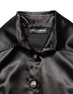 Dolce & Gabbana Black Satin Long Puff Sleeves Pleated Dress