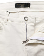 Dolce & Gabbana White Tattered Skinny Cotton Denim Jeans