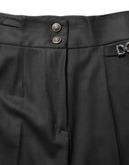 Dolce & Gabbana Black Wool High Waisted Logo Trouser Pants