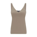Brunello Cucinelli Beige Cotton Sleeveles T-Shirt