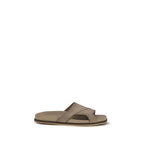 Santoni Beige Calf Leather Bos Taurus Flat Sandals