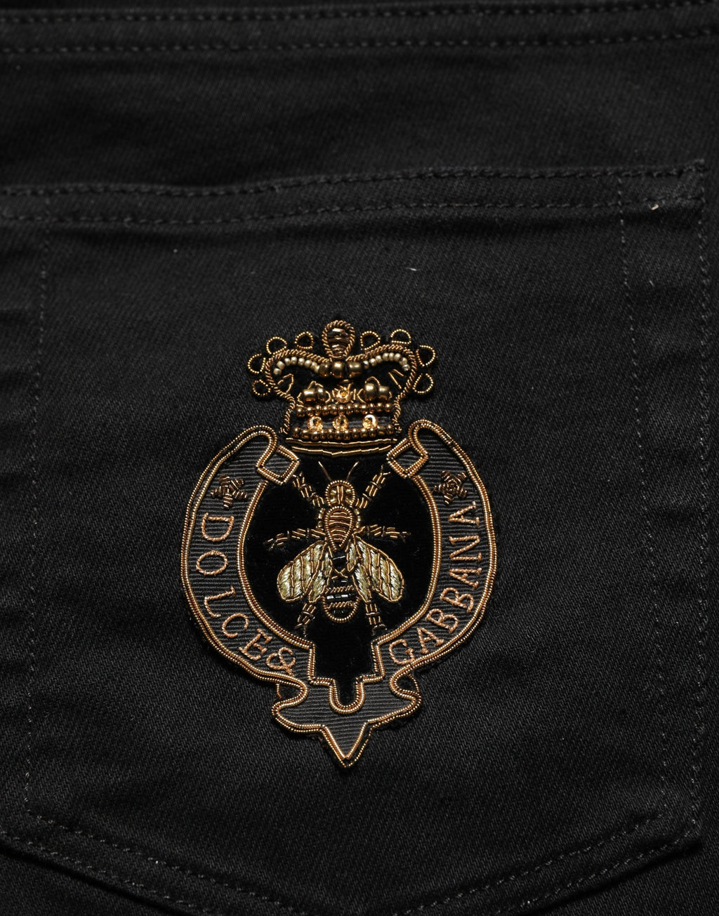 Dolce & Gabbana Black Heraldic Embroidered Skinny Denim Jeans