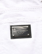 Dolce & Gabbana White Cotton Ripped Slim Fit Men Denim Jeans