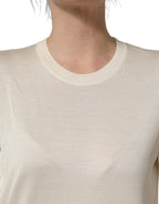 Dolce & Gabbana Off White 3/4 Sleeves Crewneck Pullover Sweater