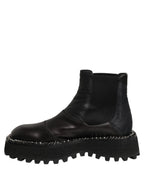 Dolce & Gabbana Black Leather Slip On Chelsea Boots Shoes