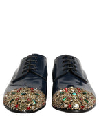 Dolce & Gabbana Blue Embellished Men Derby Dress Formal Shoes