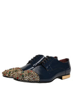 Dolce & Gabbana Blue Embellished Men Derby Dress Formal Shoes