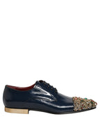 Dolce & Gabbana Blue Embellished Men Derby Dress Formal Shoes