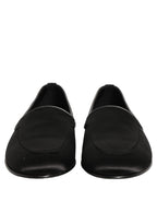 Dolce & Gabbana Black Satin Logo Slip On Flats Loafers Shoes