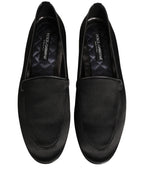 Dolce & Gabbana Black Satin Logo Slip On Flats Loafers Shoes