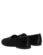 Dolce & Gabbana Black Satin Logo Slip On Flats Loafers Shoes