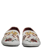 Dolce & Gabbana Gray Crown Rose Angel Embroidery Loafer Shoes
