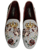 Dolce & Gabbana Gray Crown Rose Angel Embroidery Loafer Shoes