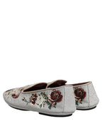 Dolce & Gabbana Gray Crown Rose Angel Embroidery Loafer Shoes