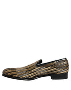 Dolce & Gabbana Gold Striped Sequin Embellished Loafer Shoes