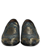 Dolce & Gabbana Black Floral Brocade Slip On Loafers Shoes